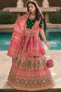 Pink & Dark Green Banarasi Silk Embroidered Lehenga Set