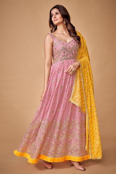 Light Pink Georgette Embroidered Anarkali Dress
