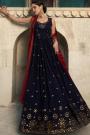 Deep Navy Blue Georgette Embroidered Anarkali Dress