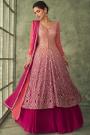 Red & Magenta Georgette Embroidered Anarkali Dress With Skirt