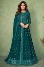 Teal Green Georgette Embroidered Anarkali Dress With Skirt