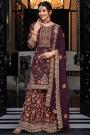 Plum Chinon Embroidered Suit With Sharara