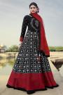 Black & Red Jacquard Silk Embroidered Anarkali Suit