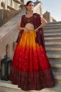 Multicolor Georgette Ombre Effect Embroidered Lehenga Set With Cape Style Shoulder Dupatta