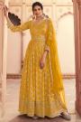 Yellow Jacquard Silk Embroidered Anarkali Dress with belt