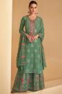 Dusty Green Georgette Embroidered Kurta With Sharara