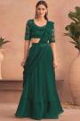 Dark Green Designer Satin Saree Style Lehenga With Belt