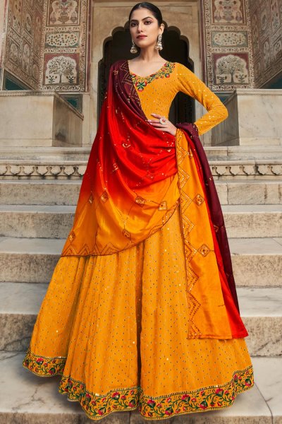 Orange Georgette Embroidered Anarkali Dress