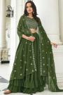 Ready To Wear Forest Green Georgette Designer Lehenga Set With Belt