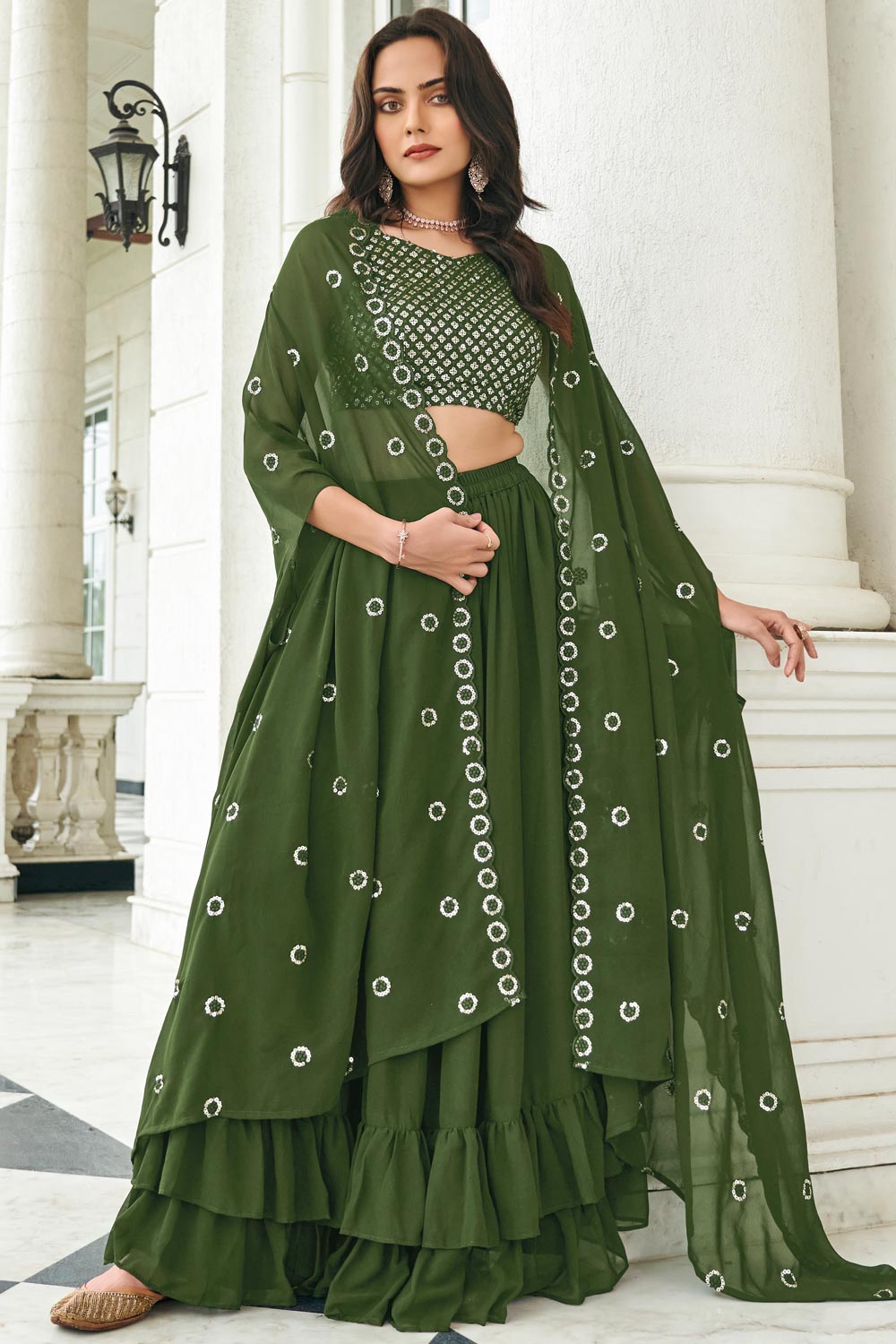 Forest Green Mirror Lehenga Set