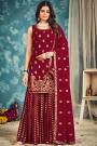 Ready To Wear Red Georgette Embroidered Sharara Kurta Set
