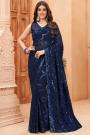 Navy Blue Georgette Sequin Embroidered Saree