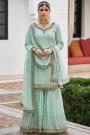 Ready To Wear Mint Georgette Embroidered Sharara Set