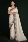 Ivory Georgette Chikankari Embroidered Saree