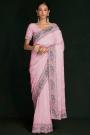 Pink Georgette Chikankari Embroidered Saree