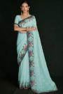 Turquoise Georgette Chikankari Embroidered Saree