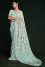 Light Blue & Multicolor Georgette Chikankari Embroidered Saree
