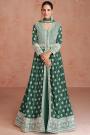 Green Embroidered Georgette Anarkali Dress With Skirt