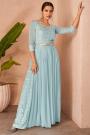 Sky Blue  Chinon Embroidered Anarkali Dress With Belt