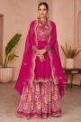 Fuchsia Pink Chinon Embroidered Sharara Set with cape style dupatta