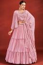 Ready To Wear Light Pink Georgette Embroidered Tiered Lehenga With Jacket