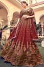 Maroon Ombre Effect Silk Embroidered Lehenga Set