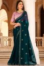 Teal Blue Chinon Embroidered Saree