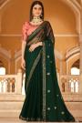 Bottle Green Chinon Embroidered Saree