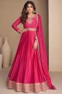 Pink Chinon Silk Embroidered Anarkali Dress With Belt