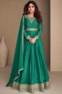 Green Chinon Silk Embroidered Anarkali Dress With Belt