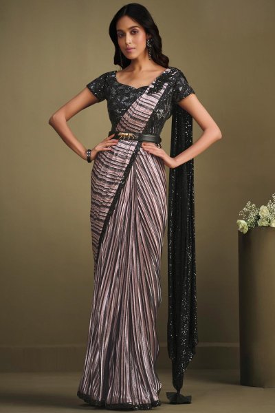 Pre-Draped Quick Wear Multicolor Luxe Fabric Designer Embellished Saree