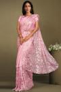 Pre-Draped Quick Wear Light Pink Crepe Lycra Designer Embellished Saree