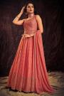 Ready To Wear Coral Georgette Embroidered Anarkali Dress With Dupatta