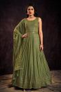 Ready To Wear Forest Green Georgette Embroidered Anarkali Dress With Dupatta
