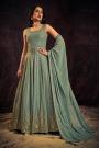 Ready To Wear Dusty Green Georgette Embroidered Anarkali Dress With Dupatta