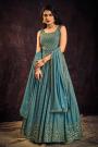 Ready To Wear Blue Georgette Embroidered Anarkali Dress With Dupatta