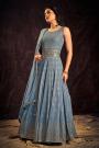 Ready To Wear Cornflower Blue Georgette Embroidered Anarkali Dress With Dupatta