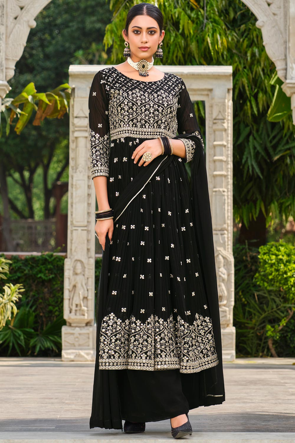 Astonishing Black Silk Embroidered Party Wear Anarkali main image 1