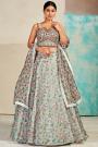 Ready To Wear Grey Organza Silk Floral Printed & Embroidered Lehenga Set