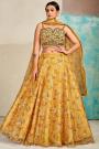 Ready To Wear Mustard Organza Silk Floral Printed & Embroidered Lehenga Set