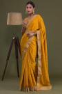 Mustard Chinon Embroidered Saree With Belt