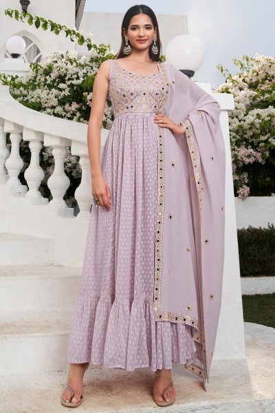 Ready To Wear Dusty Lilac Georgette Embroidered Anarkali Dress