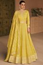 Yellow Silk Embroidered Anarkali Dress With Dupatta