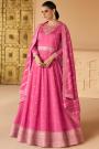 Pink Silk Embroidered Anarkali Dress With Dupatta