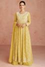 Yellow Georgette Embroidered Side Slit Anarkali Dress