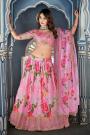 Pink Chinon Floral Sequin Worked Lehenga Set