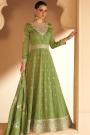 Kiwi Green Silk Embroidered Anarkali Dress With Dupatta