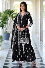Ready To Wear Black Cotton Embroidered Sharara Set
