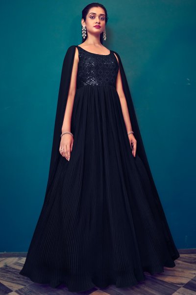 Ready To Wear Navy Blue Georgette Designer Anarkali Gown