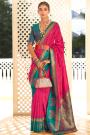 Pink & Teal Blue Banarasi Silk Paithani Silk